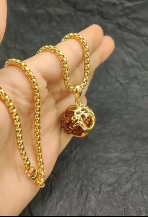 Om Rudraksha Pendant with Chain — Sacred Spiritual Jewellery for Women