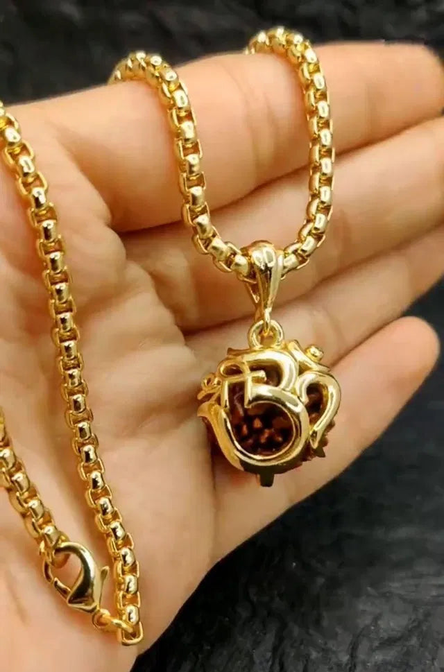 Om Rudraksha Pendant with Chain — Sacred Spiritual Jewellery for Women