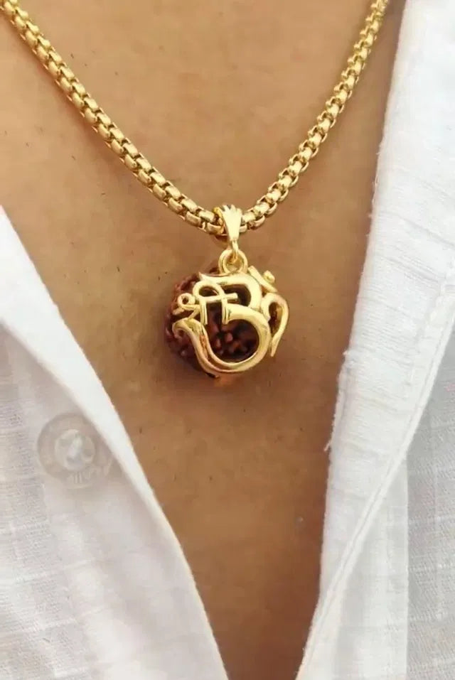 Om Rudraksha Pendant with Chain — Sacred Spiritual Jewellery for Women